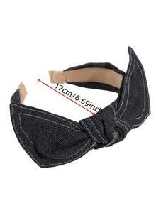 3/1pc Simple Versatile Denim Headband With Bow Knot Wide Hairband, Suitable For Daily, Commute, School, Work