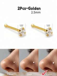 18K金鼻环 - 20克316L不锈钢男女通用鼻环，标准款或加长款，黄金、白金、玫瑰金可选，镶嵌锆石或球形鼻钉