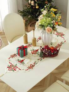 1pc Christmas Mesh Fabric Chain Embroidered Table Runner, Candle Decor For Kitchen, Dining Table, Desk, Coffee Table, Vanity, Home Decor, Christmas Atmosphere For Living Room, Bedroom, Yard, Indoor Outdoor, Outdoor Furniture, Camping, Villa, Merry Christmas, Holiday, Party, Cabinet, Family Gathering, Holiday Decorations, Party & Wedding Decorations Series