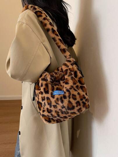 TIANDINGYU Women's Plush Shoulder Bag, Fashion Drawstring Crossbody Bag, Casual Street Style Ladies' Shoulder Bag, Minimalist Work Commute Handbag