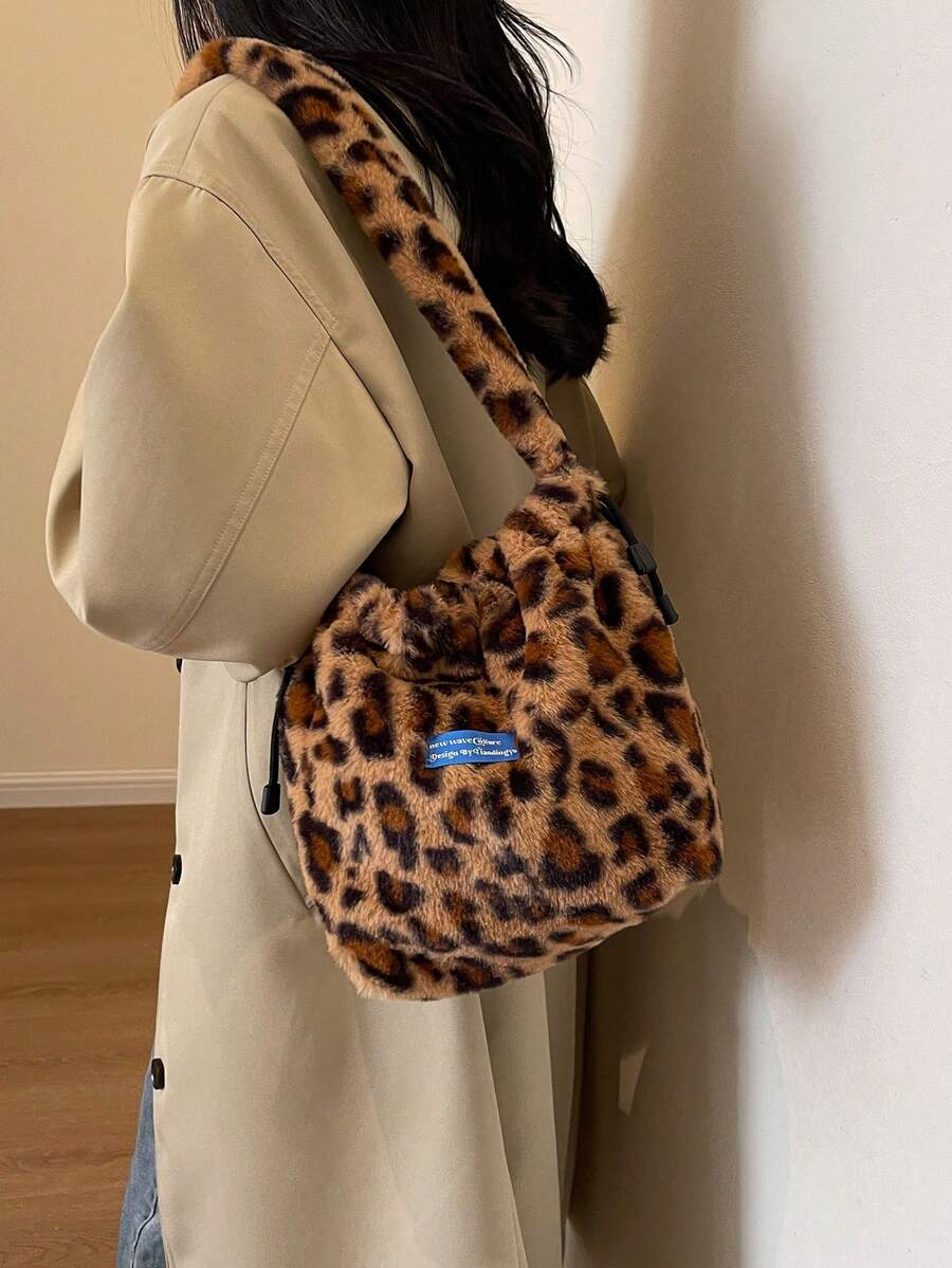 TIANDINGYU Women's Plush Shoulder Bag, Fashion Drawstring Crossbody Bag, Casual Street Style Ladies' Shoulder Bag, Minimalist Work Commute Handbag