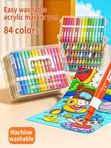 1pc Soft Tip Acrylic Marker Pen Set, 12/24/36/48/60/84 Colors, Graffiti Painting Brush, High-Quality Pigment Pens For Layering, Waterproof, Smudge-Proof, Quick-Drying, Vibrant Colors, Suitable For Children's Art