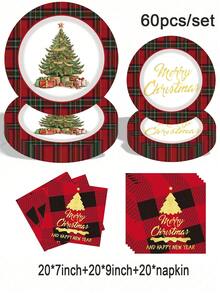 [New Arrivals For Christmas]Christmas Themed 100pcs/Set Disposable Tableware Set, Including 7-Inch Paper Plates, 9-Inch Cardboard, 9-Ounce Cups, Napkins, Suitable For Daily Gatherings, Birthday Parties, Bridal Showers, Baby Showers - Multicolor - View 10