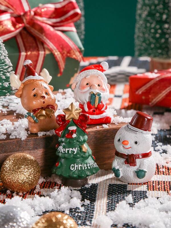 1 طقم ديكور عيد الميلاد - شجرة عيد الميلاد، بابا نويل، رجل الثلج، رنة، مصنوع من المواد الراتنجية، بطراز كرتوني، مناسب لمكتب، خزانة العرض، مطعم، مدفأة، طاولة الطعام وغيرها من مشاهد ديكور المنزل، ديكورات غرفة عيد الميلاد، ديكور الشتاء