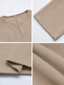 Vaiaye 女士纯色羊毛开衫外套，适合新年和感恩节穿着 - 卡其色 - 查看 11