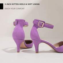 Women's IN3 D'Orsay Pumps Low Kitten Heels For Women Dress Shoes Pointed Closed Toe Wedding Bride Ankle Strap Dressy Silver Black Nude White Gold Heels For Women-2025 - Lilac Suede - 查看 7