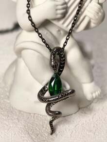 1PC Retro Green Synthetic Zirconia Creative Snake Design Pendant Necklace Gothic Cool Clavicle Chain Party Band Jewelry - Necklace - View 10