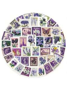 50PCS Creative Retro Purple Stamp Graffiti Stickers Graffiti Creative Stickers DIY Laptop Refrigerator Luggage Phone Case Decoration Stickers Toy Wall Decor Room Decor Wall Stickers Wall Sticker Home Decor