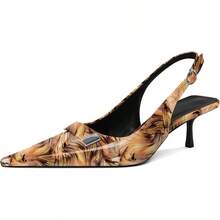 Women's Pointed Toe Slingback Heels Metal Buckle Ankle Strap Kitten Low Heel Pumps 2 Inch Stylish Retro Women Shoes-20256688 - Nâu hoa bằng sáng chế - Xem 1