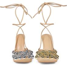 Saint Leia Women's 4IN High Heel Sandals Nude Stiletto Pumps With Gold Silver Pearls Heels For Weddings Parties And Evening WearChristmas - 裸金銀 - 查看 7