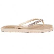 Women's Lumix Rhinestone Flip Flops With Straw Sole And Stylish Beach Flip Flops - Beige - View 5