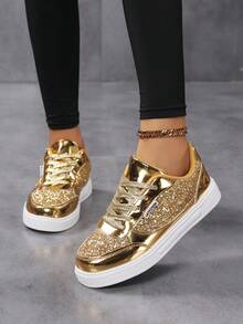 Modische Damen Lässig Sportschuhe, glänzende Reiseschuhe, Studentensnneaker, Schnürschuhe für Athletik, flache Laufschuhe, leichte Lässig Schuhe, ganzjährig niedrige Schuhe, Glitzerschuhe, stilvolle und personalisierte Modeschuhe