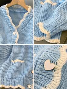 JIANHU Casual V-Neck Loose Short Knit Cardigan, Spring/Autumn - New Blue - View 8