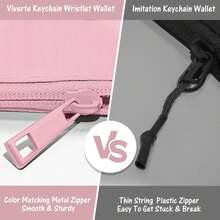 Wristlet Wallet, Keyring Wrist Strap Pouch - Small But Roomy Pink & Cream Contrast-Color Wallet | Dual-Bag Storage, Detachable Keychain (With Teddy Charm) & Wide Woven Wrist Strap | Holds Cards, Cash, Coins, Car Keys, Makeup & Earphones | Women's Minimalist Compact Wallet For Daily Use - Hồng - Xem 4