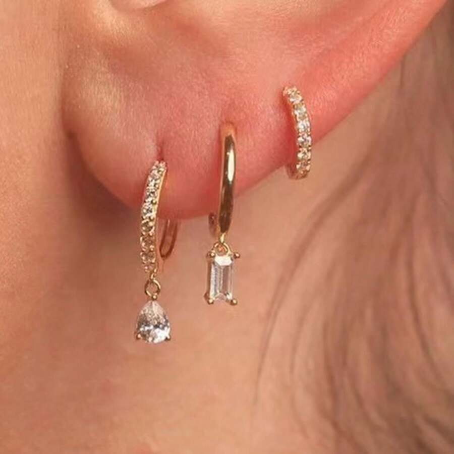 1 Set Cubic Zirconia Stacked Earrings Jewelry Set, Versatile Minimalist Luxury Earrings Jewelry Set, Gift Accessories