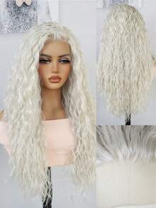 Platinum White 13X4 HD Transparent Deep Wave Lace Front Wigs Human Hair For Women 200 Density Brazilian Virgin Wigs Human Hair Pre Plucked With Baby Hair Deep Curly Glueless Wigs Human Hair For Beginner Friendly - Màu hợp thời trang - Xem 4