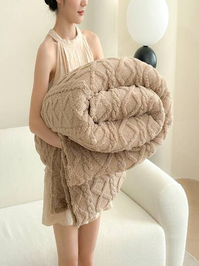 1 pezzo Coperta in stile bohémien beige, coperta in taffetà jacquard con finta pelliccia di sherpa, morbida e leggera, calda e traspirante, utilizzabile come copriletto o scialle, adatta per soggiorno, camera da letto, dormitorio, decorazione di mobili, per tutte le stagioni, la taglia piccola può essere usata come asciugamano da spiaggia