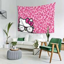 1 tấm thảm treo tường Sanrio Hello Kitty - Vải in họa tiết da báo màu hồng đào màu be nhạt, trang trí nhà theo chiều ngang cho phòng ngủ, phòng khách và trang trí tiệc, trang trí phòng Hello Kitty, thiết kế vui tươi - Nhiều màu - Xem 4
