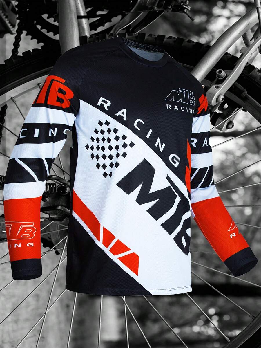 TELEYI MTB Jersey Downhill Racing T-Shirt For Cycling, Motorcycle, And Off-Road Biking, Long-Sleeve Sports Top. - Black and White - View 1