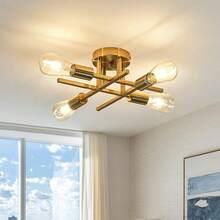 4-Head Iron Branch Ceiling Light, Minimalist Modern Design For Bedroom, Hallway, Corridor, Dining Room, Living Room - Multicolor - View 3