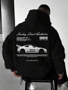 GRDR Men's Hoodie With Car Element Print, Kangaroo Pocket, Autumn/Winter New Street Fashion - Black - View 7