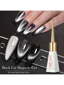 XEIJAYI 1 st 10 ml nagellack svart kristall cat eye-gel magnetisk gel glittrande glittergel nagellack semi-permanent UV-gel inget baslack behövs - Svart - Visa 12