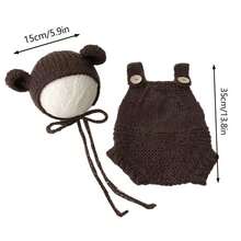 1 Set Newborn Knitted Bear Hat And Romper Outfit, Photography Prop For Baby Boys And Girls, Teddy Bear