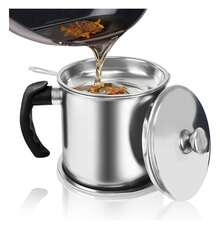 Bacon Grease Container With Strainer, 1.3L (46 Fl. Oz.) Kitchen Stainless Steel Oil Container Can With Strainer And Anti-Slip Coaster Tray For Store Meat Frying Oil And Cooking Grease Storage, Home Decor, Party & Christmas Storage - 銀色 - 查看 1