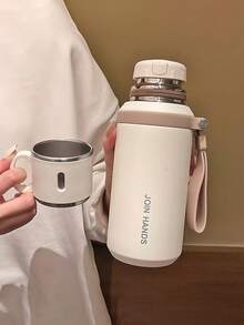 1件 600ml/21.11oz 大容量不鏽鋼保溫水瓶，可重複使用附蓋保溫杯，中性飲水杯，旅行馬克杯，防漏保溫水瓶，便攜水杯 - 彩色 - 查看 2