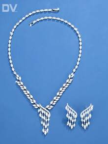 DV JEWELRY 3pcs/Set Cubic Zirconia Plated White Gold Luxury Necklace, Earrings Jewelry Set, Elegant Jewelry Gift For Women, Party, Anniversary