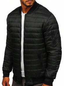 BOLF Men's Transitional Jacket Baseball Bomber Windbreaker Spring Casual Outdoor Everyday Basic Style - 黑色 - 查看 4