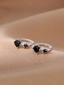 GAGAFEEL 1 Đôi bông tai bạc 925 kiểu dáng cổ điển tối giản, thanh lịch, màu đen, phù hợp cho phụ nữ và bé gái, thời trang và tinh tế, thích hợp đeo hàng ngày, phụ kiện dự tiệc, món quà tuyệt vời. - Bạc - Xem 12