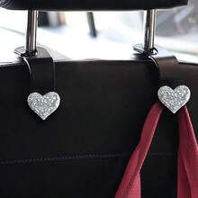 2 件闪亮水钻心形汽车挂钩，用于挂钱包和包包，多功能头枕挂钩，用于整理车内物品，时尚收纳，用于存放背包、雨伞和购物袋，炫目的粉色、红色、银色和蓝色汽车装饰配件，出行便利与时尚的必备单品 - 彩色 - 查看 3