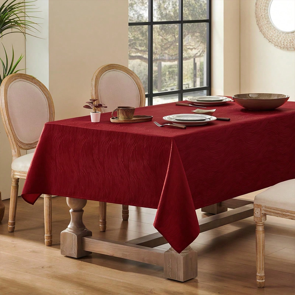 Pieza Mantel cuadrado de poliéster repelente al agua y a prueba de salpicaduras con diseño de remolino, diseño jacquard inspirado en el océano, ad