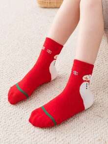 5 Pares de Meias de Natal para Crianças, Meias de Meio Cano com Estampa de Árvore de Natal Cartoon e Papai Noel Listrado, Adequadas para Natal e Festas