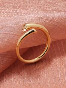 1枚新款时尚戒指，镶嵌合成立方氧化锆，女士珠宝礼物，适合婚礼、派对、生日、圣诞节、情人节等场合。 - 金黃色 - 查看 4