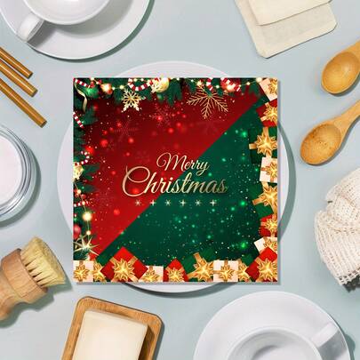 Christmas Paper Napkins Set Of 20 - Festive Red & Green Disposable Dinner Napkins With Snowflake, Gift Bow & Holly Decorations For Holiday Parties, Birthday & Christmas Gatherings For Halloween, Christmas Event & Party Supplies