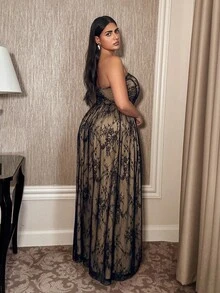 Váy đuôi cá chữ A thêu ren cỡ lớn có thể tháo rời của Doriss Exquisite màu đen, váy dạ hội, mùa lãng mạn và cưới, trang phục mùa thu và đông, năm mới, phong cách, phong cách Kim - màu đen - Xem 4