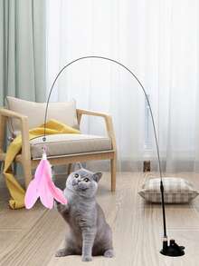 1 Palo para jugar con gatos, que se puede sostener con la mano, juguetes para gatos, juguetes aburridos, con ventosas, juguetes para gatos, juguetes para cachorros, juguetes para jugar con gatos, resistente a mordeduras, cabeza reemplazable, especial para gatos, que libera la naturaleza de los gatos, no se rompe fácilmente y tiene una base sólida. - Blanco y Negro - Ver 3