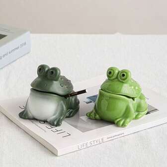 可爱烟灰缸 无烟烟灰缸 陶瓷防风带盖烟灰缸 家庭办公桌 露台 户外家居装饰摆件