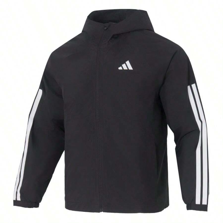 Adidas Men's ESS 3S RAIN H J2026 Summer New Hooded Woven Running Sports Jacket JM1056 - Black - View 1