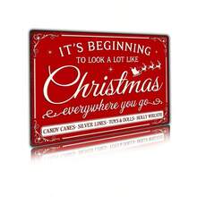 [2D Flat] Vintage Christmas Metal Sign - 20.32cm X 30.48cm Rustic Aluminum Wall Decor With "It'S Beginning To Look A Lot Like Christmas" Design, Waterproof & Weather-Resistant, Pre-Drilled For Easy Hanging - Perfect For Kitchen, Coffee Shops, Bars & Farmhouses, Holiday Wall Decor | Vintage Christmas Sign | Weatherresistant Decor, Christmas Decor, Perfect For Room Decor - Multicolor - View 4