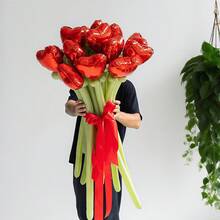 30 件 DIY 心形气球花束 - 长乳胶气球和 10 英寸心形铝箔气球，适合派对、生日、婚礼、订婚、新年、情人节、户外装饰和庆祝活动的手持派对礼物（香槟色、金色、红色） - 彩色 - 查看 4