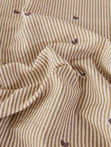 1pc Khaki Striped Heart & Geometric Pattern Fitted Sheet Mattress Protector Set, Soft & Breathable, Fits Twin, Full, Queen, King Size Beds With Deep Pocket Design Up To 11.8 Inches, Home Textile For Dorm, College, Wrinkle-Resistant, Machine Washable - Multicolor - View 8