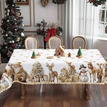 1/36pcs Christmas Elk, Christmas Tree, Snowman Pattern Table Decoration Tablecloth - 100% Polyester Rectangular Table Round Table Embossed Tablecloth, Suitable For Holiday Parties, Family Gatherings, Festive Atmosphere Decoration - 09 - View 9
