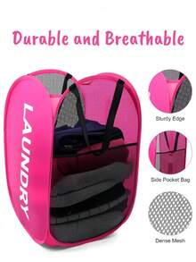 Mesh Laundry Hamper Laundry Hamper Collapsible Laundry Basket With Carry Handles, Large Side Pocket For Kids Room, Student Dorm, RV, Cruise, Grey Closet Organizer Bedroom School Dorm Essentials Clothes Organizer College Storage Organization Storage Bag Organizer StorageRoom Decor, Decor, Fall Decor,Valentine's Day Valentine's Day Decorations - Multicolor - View 2