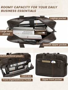 NEWHEY 16英寸男士真皮笔记本电脑包，复古斜挎包，大号单肩办公笔记本电脑包，复古学院风双肩包，适合工作、商务、旅行 - 彩色 - 查看 4