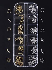 金银朋克Y2K美甲饰品合金装饰12格金属星十字尖锥穿孔金属美甲配件DIY沙龙美甲用品 - 彩色 - 查看 3