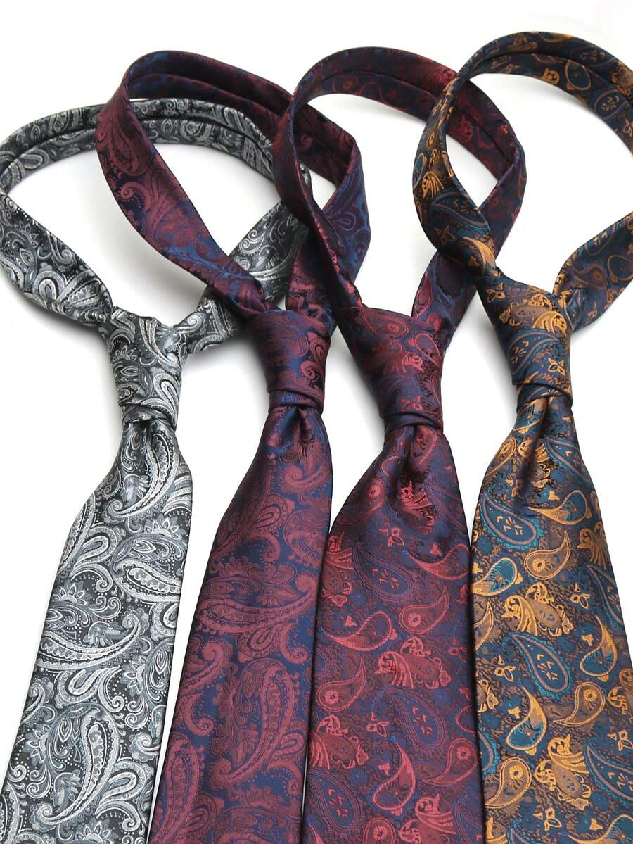 1pc Paisley Pattern Handmade Unisex Necktie, Suitable For Casual, Business, Party, Wedding - Multicolor - View 1