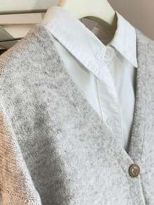 JIANHU V-Neck Knit Cardigan With Hedgehog Embroidery Decor - Comfortable Button-Up Sweater, Suitable For Christmas And Holiday Wear - Beige - View 9